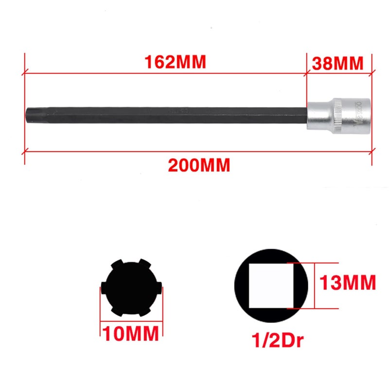 Yuesstloo Cylinder Head Bolt Socket Tool for VW and Audi, T52 Polydrive Head Bolt Socket, 200MM, 6-Point, 1/2" Drive x M10 - Image 2